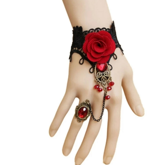 Jewelry - 🎀Lace Red Rose Crystal Braclete & Ring